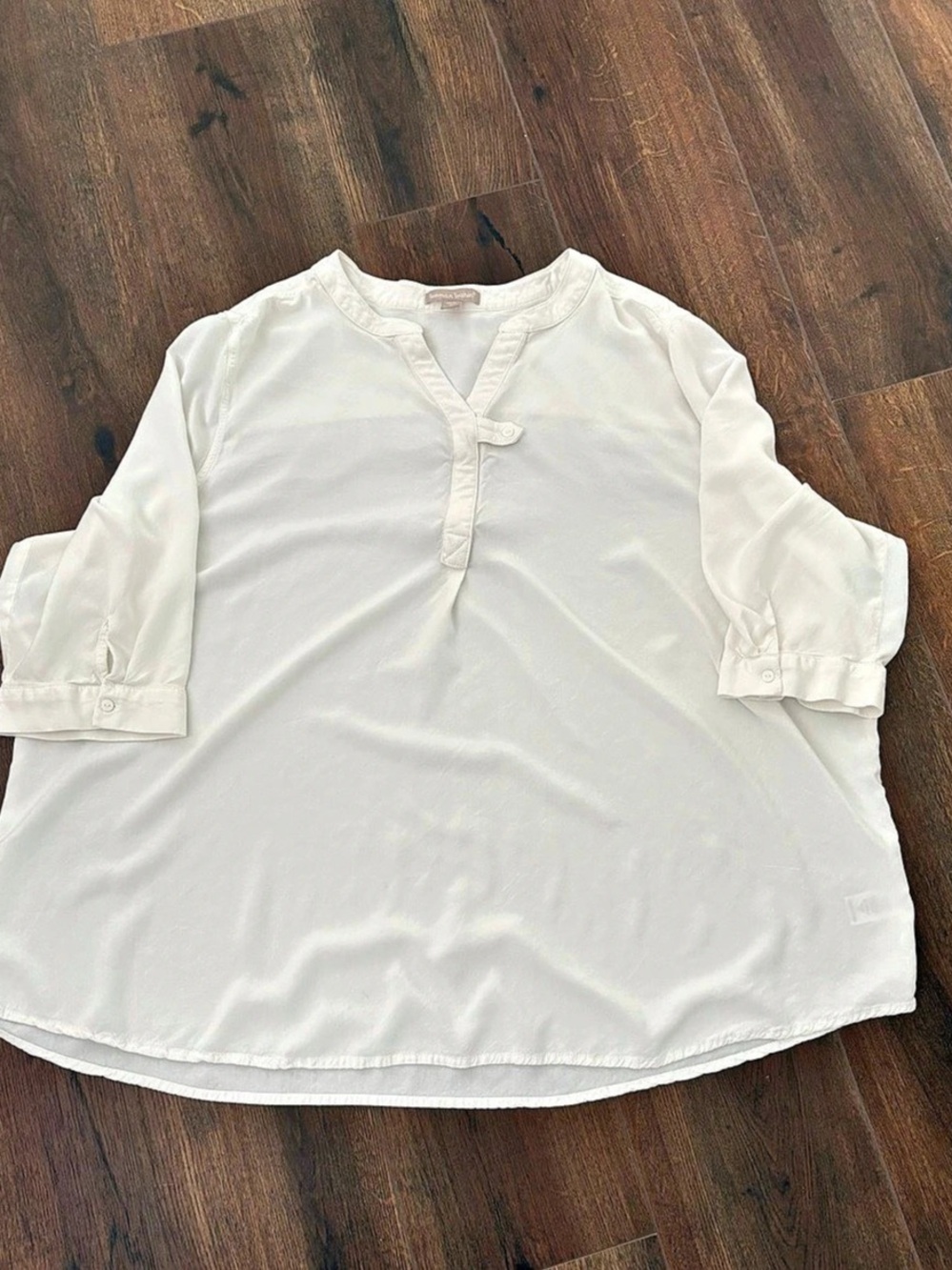 Woman Within Rayon Three-Quarter Sleeve Effortless Tab-front Blouse White 3x